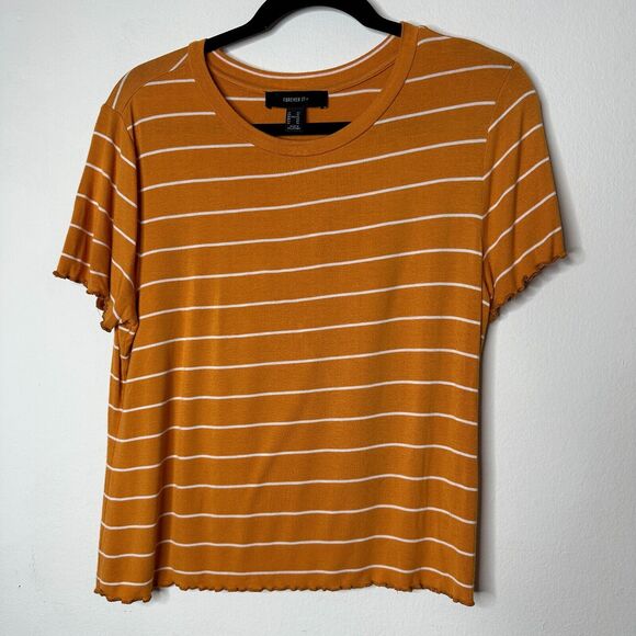 Casual Orange and White Stripe Short Sleeve Tee Lettuce Edge 0X - Picture 9 of 9